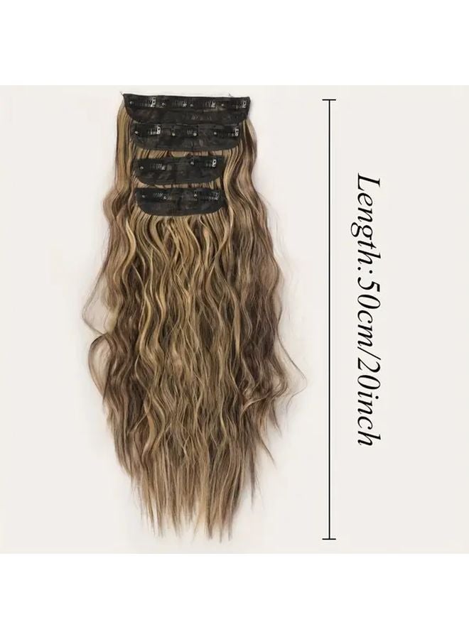 20 Inch 1B Long Synthetic Water Ripple Curly Hair Extensions 4pcs BB Clip Style For Women - Image 5