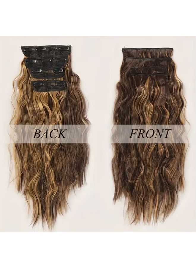 20 Inch 1B Long Synthetic Water Ripple Curly Hair Extensions 4pcs BB Clip Style For Women - Image 4