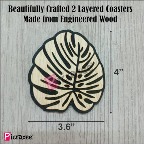 Picrazee Wooden Double Layered Coaster Set for Office, Dining Table, Center Table, Unique Bar Accessory Leaf Shape - Image 4