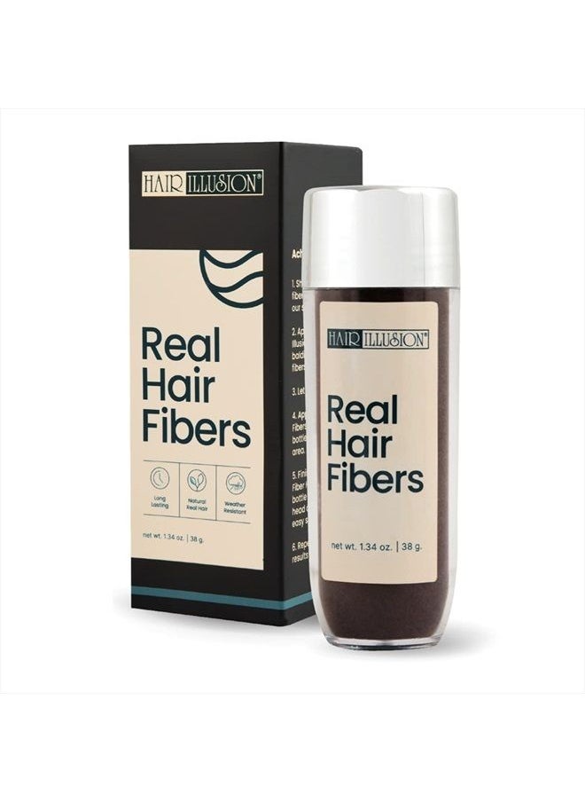 hair illusion - Brown Real Hair Fibers for Thinning Hair - 100% Natural Texture, Non Synthetic Hair Fibers - Bald Spot Cover Up for Women & Men - 38 Gram - Image 1