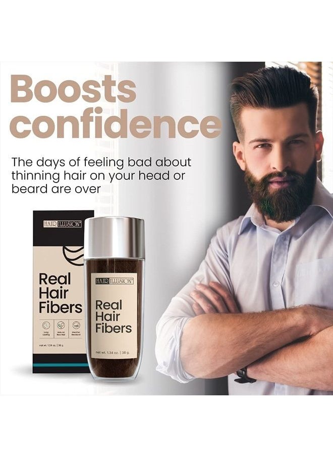 hair illusion - Brown Real Hair Fibers for Thinning Hair - 100% Natural Texture, Non Synthetic Hair Fibers - Bald Spot Cover Up for Women & Men - 38 Gram - Image 1
