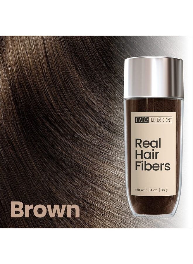 hair illusion - Brown Real Hair Fibers for Thinning Hair - 100% Natural Texture, Non Synthetic Hair Fibers - Bald Spot Cover Up for Women & Men - 38 Gram - Image 1