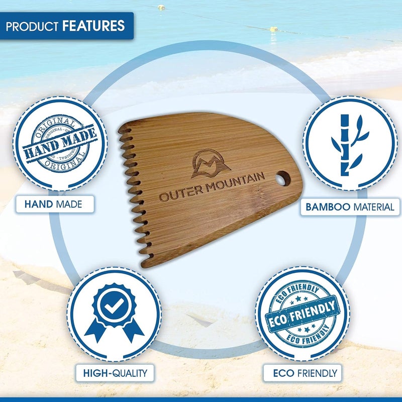 Outer Mountain Surfboard Wax Comb - Bamboo Surfboard Wax Scraper & Surf Wax Remover - Surfer Gift - Image 4