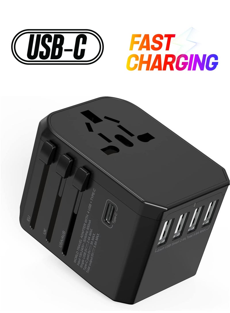 Rock Pow Universal Travel Adapter with 4 Ultra-Fast USB Port and 1 Ultra-Fast USB Type C Port and Power Socket Worldwide Plugs UK EU US AU Auto Switch  - Image 1