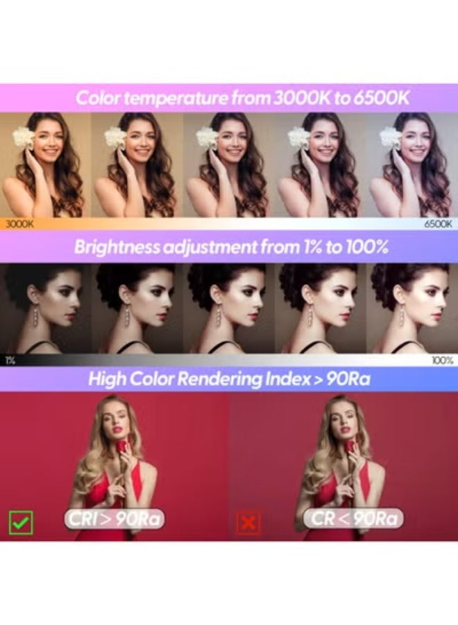 18-Inch LED RGB Ring Light with Tripod & Phone Holder - Dimmable Professional Lighting for Studio & Makeup - Image 2