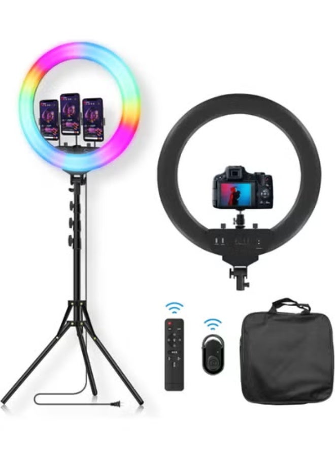 18-Inch LED RGB Ring Light with Tripod & Phone Holder - Dimmable Professional Lighting for Studio & Makeup - Image 1