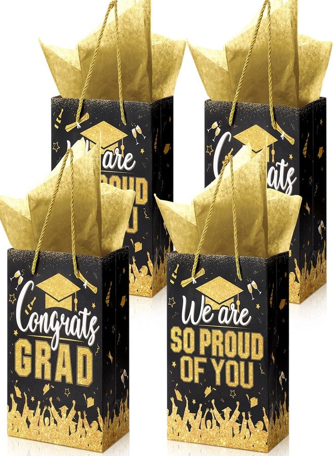 TaoBary 12 Pcs Graduation Gift Bags with Tissue Party Favor Bag Handles Class of 2026 Grad Paper Goodie Bulk for Congrats Supplies(Black Gold - Image 1
