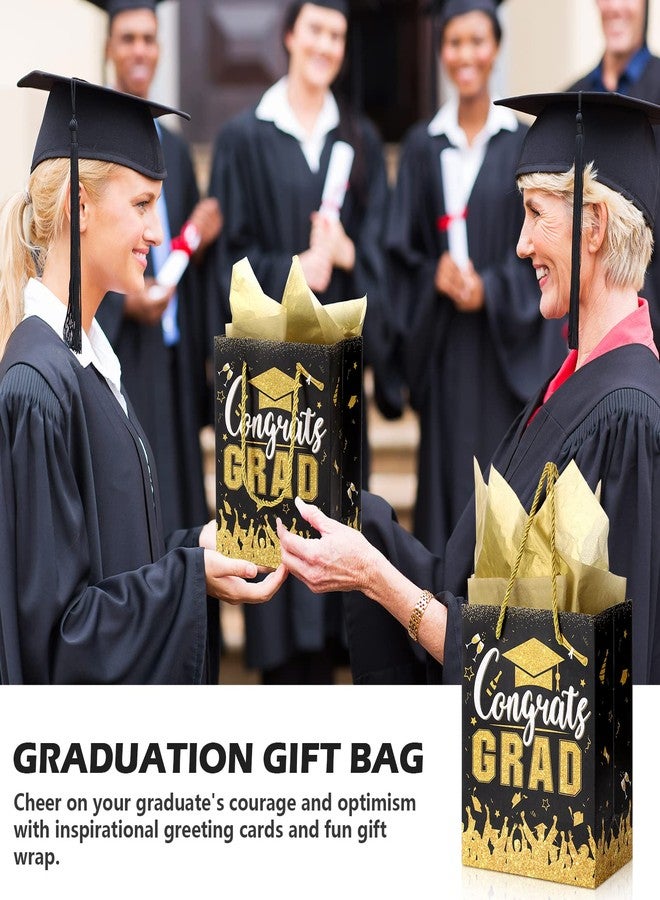 TaoBary 12 Pcs Graduation Gift Bags with Tissue Party Favor Bag Handles Class of 2026 Grad Paper Goodie Bulk for Congrats Supplies(Black Gold - Image 4