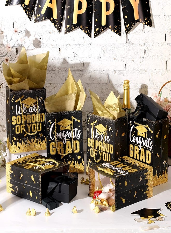 TaoBary 12 Pcs Graduation Gift Bags with Tissue Party Favor Bag Handles Class of 2026 Grad Paper Goodie Bulk for Congrats Supplies(Black Gold - Image 2