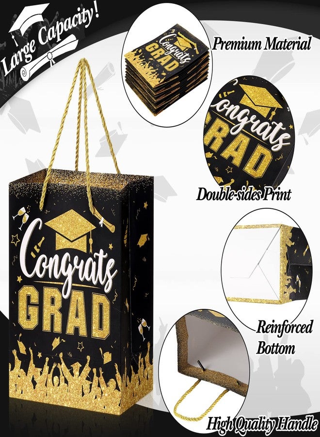 TaoBary 12 Pcs Graduation Gift Bags with Tissue Party Favor Bag Handles Class of 2026 Grad Paper Goodie Bulk for Congrats Supplies(Black Gold - Image 3