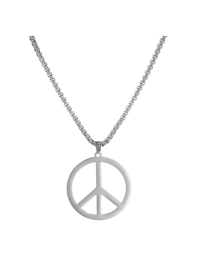 EUEAVAN Peace Sign Symbol Necklace Geometric Large Round Statement Necklace Hippie Party Dressing Accessories Jewelry Gifts Men (peace silver)  - Image 1