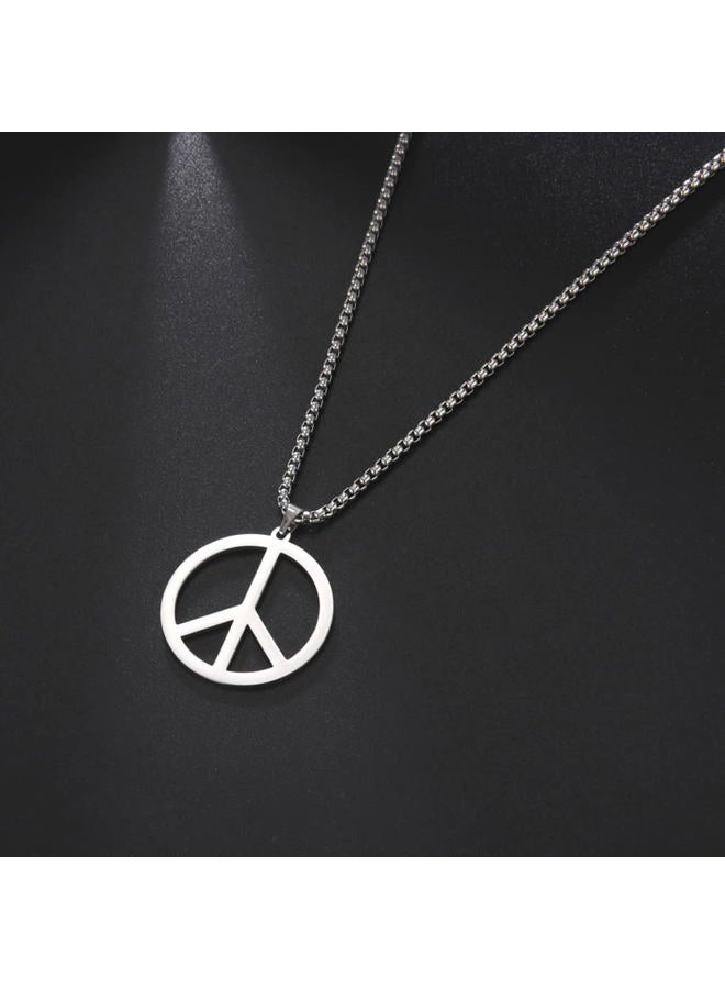 EUEAVAN Peace Sign Symbol Necklace Geometric Large Round Statement Necklace Hippie Party Dressing Accessories Jewelry Gifts Men (peace silver)  - Image 5
