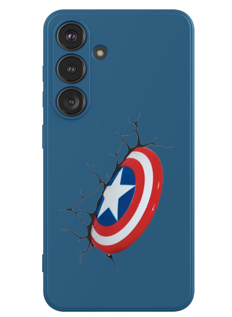 Theodor Protective Slim Fit Case Liquid Silicone Cover with Full Body Protection Anti-Scratch Shockproof Case For Samsung Galaxy S24 (Blue) - Captain America Shield - Image 1