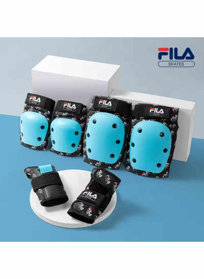 Fila Kids Sports Protective Gear Set 6-piece Knee Elbow Palm Guards For Roller Skating Skateboarding Balance Bike White Size L - Image 1