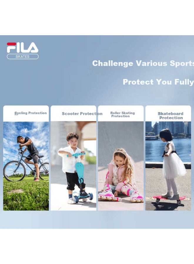 Fila Kids Sports Protective Gear Set 6-piece Knee Elbow Palm Guards For Roller Skating Skateboarding Balance Bike White Size L - Image 2