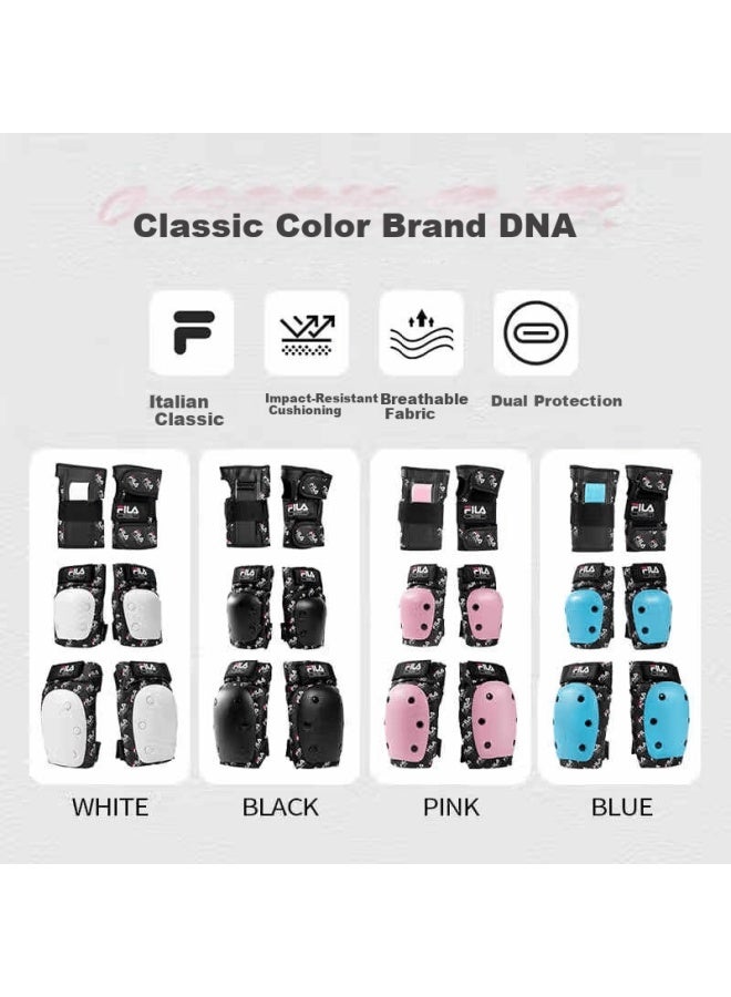 Fila Kids Sports Protective Gear Set 6-piece Knee Elbow Palm Guards For Roller Skating Skateboarding Balance Bike White Size L - Image 3