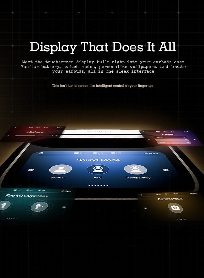 Faster Vizion Wireless Earbuds, Bluetooth 5.4 with ANC, Smart Touch Screen Case, 35H Playtime, Hi-Fi Stereo Sound, Built-in Equalizer, Type-C Fast Charge, IPX4 Waterproof, Find My Earbuds, 500mAh Charging Case, Metallic Black - Image 5