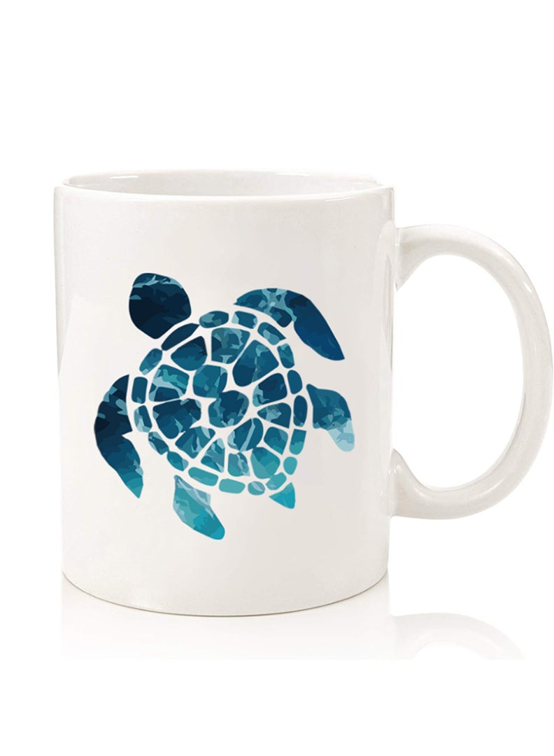 Theodor Premium Quality Two Sided Printed Coffee Mug Tea Cup For Home Office, Kids Men Women Blue Turtle - Image 1