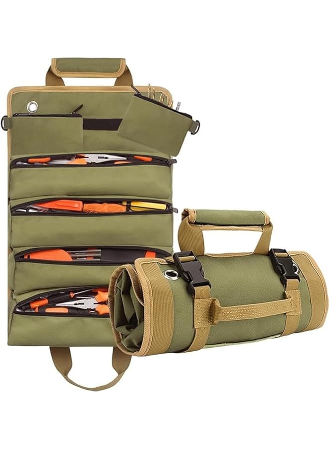 PROMASS promass Upgraded Tool Roll Up Bag, Heavy Duty Roll Up Tool Bag, Roll Up Tool Organizer with 2 Detachable Shoulder Strap, Multi-Purpose Tool Roll Pouch for Motorcycle Truck  - Image 1