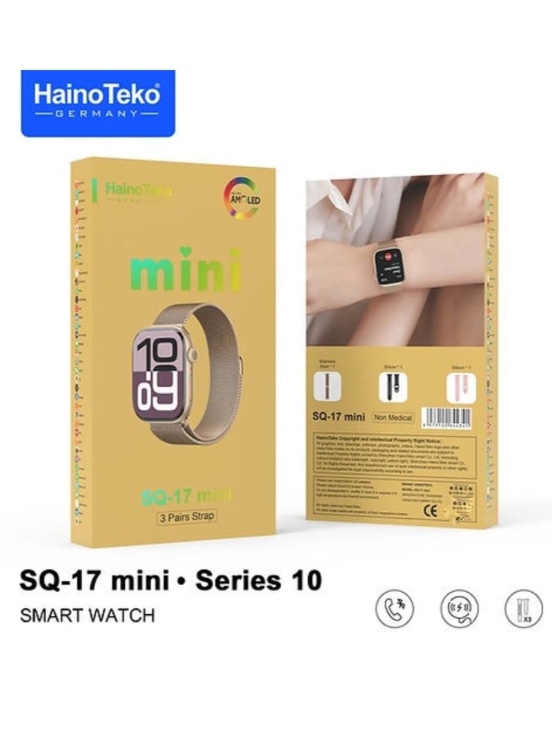 هينو تيكو ساعة ذكية SQ-17 Mini Series 10 مزودة بشاشة AMOLED و3 أزواج من الأشرطة وشاحن لاسلكي متعدد الألوان - Image 3