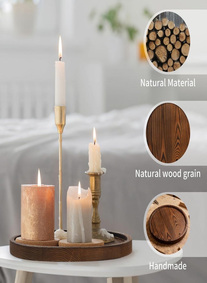 DEBETOOL Round Wooden Decorative Tray for Decor - Rustic Farmhouse Coffee Table Tray, Handmade Candle Holder Plate for Christmas Table Decorations and Centerpiece - Image 4