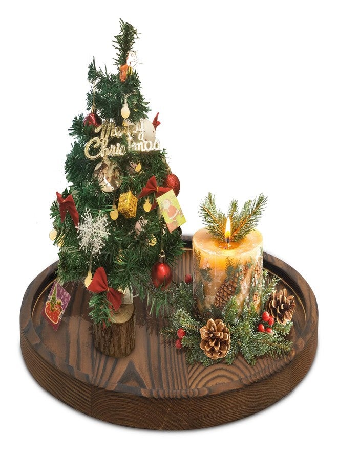 DEBETOOL Round Wooden Decorative Tray for Decor - Rustic Farmhouse Coffee Table Tray, Handmade Candle Holder Plate for Christmas Table Decorations and Centerpiece - Image 1