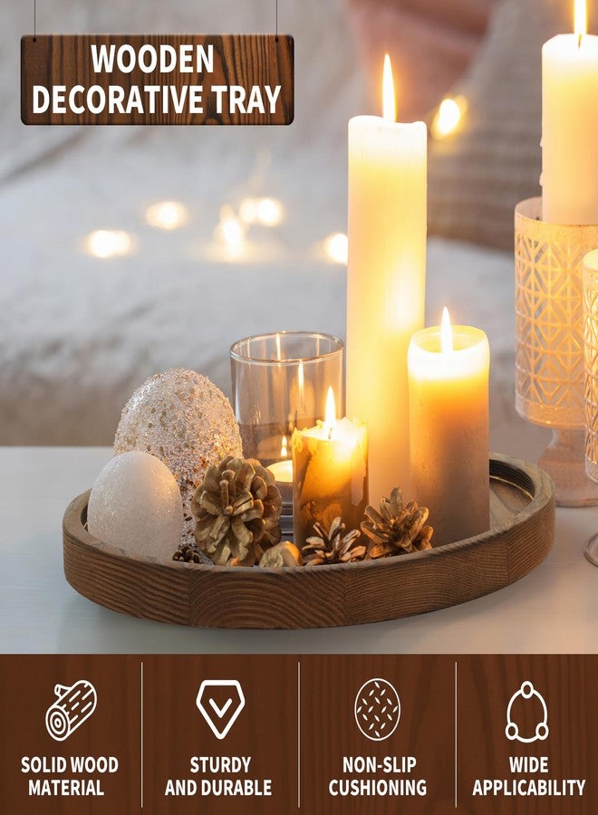 DEBETOOL Round Wooden Decorative Tray for Decor - Rustic Farmhouse Coffee Table Tray, Handmade Candle Holder Plate for Christmas Table Decorations and Centerpiece - Image 3