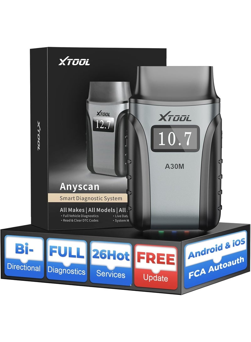 أداة اكس  XTOOL A30M OBD2 Scanner Bluetooth, Car Diagnostic Tool with 26+ Reset, Bi-Directional with All System Diagnostic Scanner, DPF Regeneration Tool for Android & iOS, Lifetime Free Update, CAN FD - Image 1