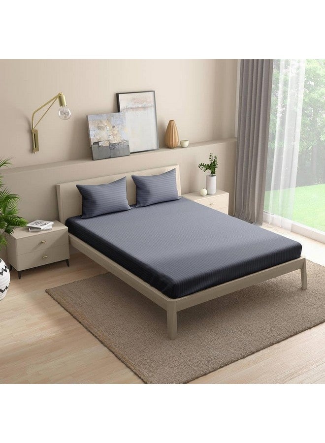 Wakefit شراشف سرير قطنية من ويكفيت | شراشف مطاطية 215 TC، شراشف سرير ملكي مع 2 غطاء وسادة | جرانيت أزرق - 78x60 بوصة - Image 1