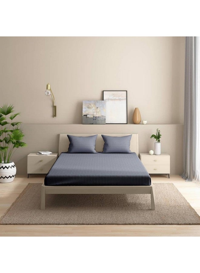 Wakefit شراشف سرير قطنية من ويكفيت | شراشف مطاطية 215 TC، شراشف سرير ملكي مع 2 غطاء وسادة | جرانيت أزرق - 78x60 بوصة - Image 3