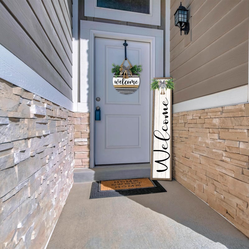 Surfapans Welcome Sign for Front Porch Standing 45"X9" Large Outdoor Decor Rustic Vertical Leaner Wood Frame Porch Tall Welcome Signs for Farmhouse Outside Front Door Decorations (Wood White) - Image 3
