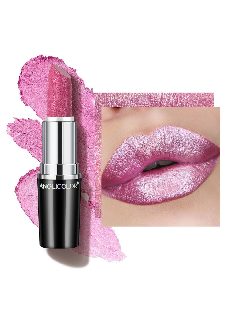 Anglicolor Glitter Pink Lipstick,High Impact Lipcolor,Lightweight Hydrating Formula,Metallic Lipstick For Women For Vegan & Cruelty-Free,Full-Coverage Lip Color (15 VELOCITY,4g) 