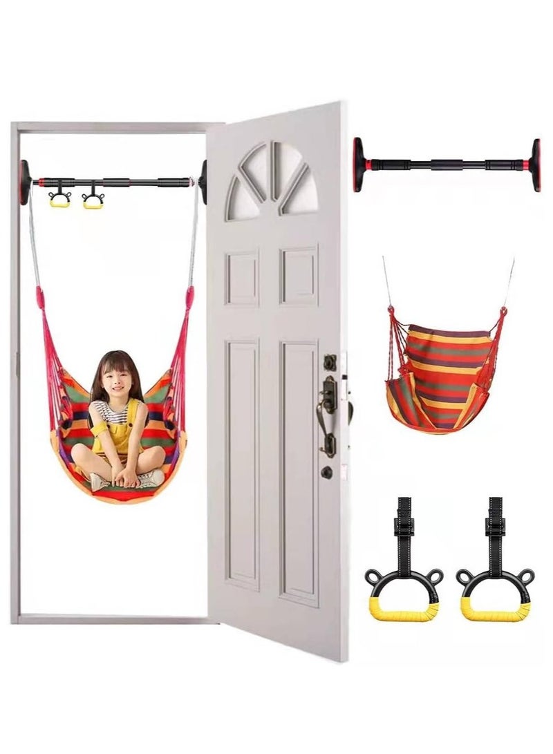 VUCATIN كرسي أرجوحة للأطفال، حبل أرجوحة،  سحب، مجموعة لياقة بدنية للأطفال في الأماكن المغلقة (أحمر) - Image 1