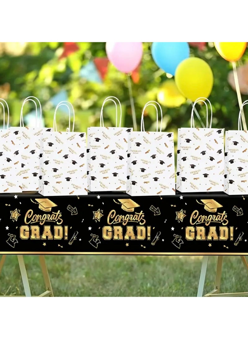 Graduation Gift Bag, White Gold 'Congrats Grad' Design for him her Women Men School Nursery University Present Party End of Term 2025 Class Students Surprise Giveaway Goodie Bags - Image 2