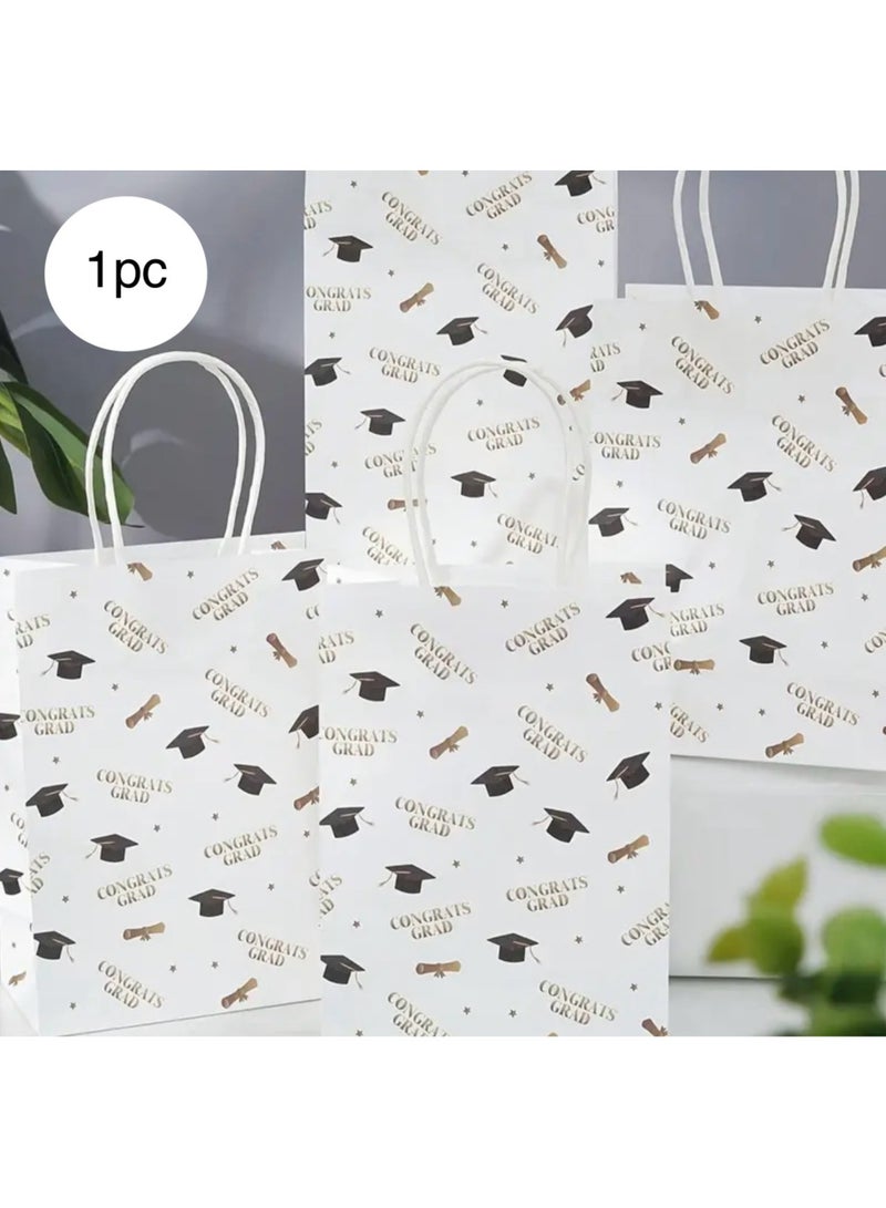 Graduation Gift Bag, White Gold 'Congrats Grad' Design for him her Women Men School Nursery University Present Party End of Term 2025 Class Students Surprise Giveaway Goodie Bags - Image 3