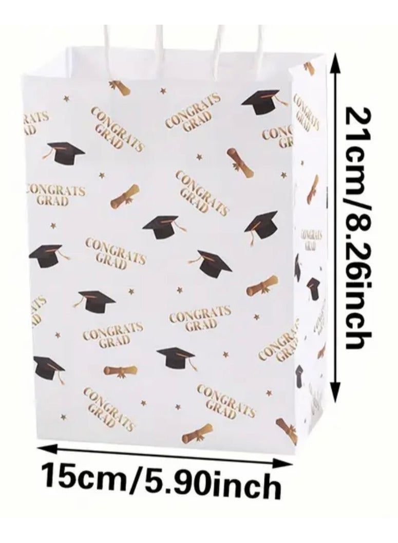 Graduation Gift Bag, White Gold 'Congrats Grad' Design for him her Women Men School Nursery University Present Party End of Term 2025 Class Students Surprise Giveaway Goodie Bags - Image 5