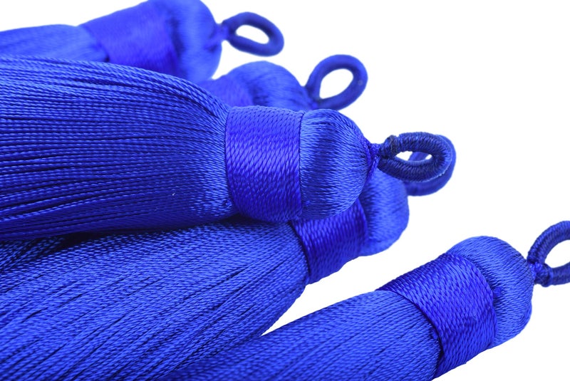 KONMAY 10pcs 3.4''(8.5cm) Handmade Imitation Silk Tassels with Hanging Loop for Jewelry Making (Royal Blue) - Image 2