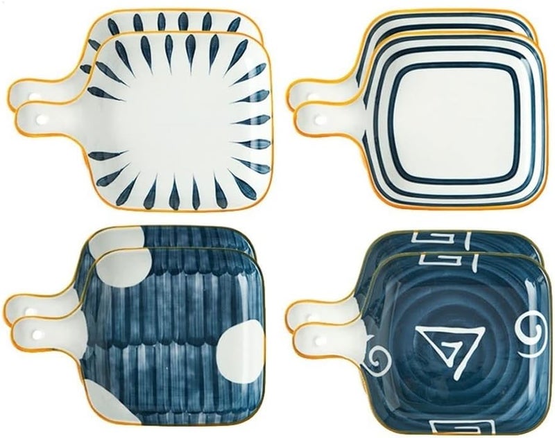 Indoor Or Ourdoor Dinner Plates Ceramic Dinner Plate with Handle Plate Salad Sushi Plate Serving Steak Appetizer Plate 8.8 Inches Pizza Pasta Serving Plates Des,B