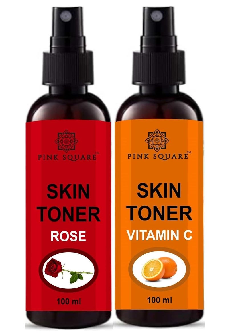 Pink Square Rose Petal Toner 100ML  Vitamin C Face Toner 100ML Rejuvenate The Skin  Restores pH Balance  Deep Cleanses Pores  Prevents Skin Infections Pack of 2 - Image 1