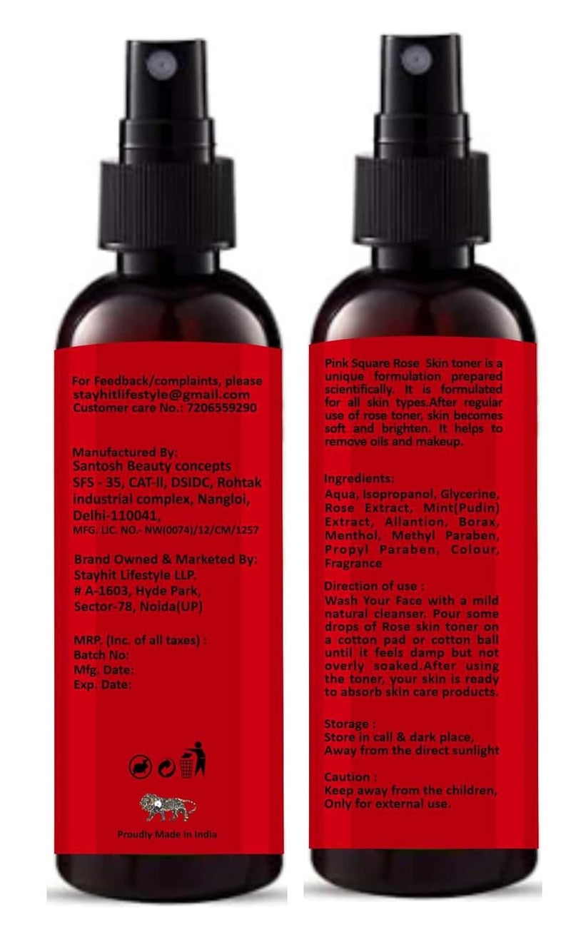 Pink Square Rose Petal Toner 100ML  Vitamin C Face Toner 100ML Rejuvenate The Skin  Restores pH Balance  Deep Cleanses Pores  Prevents Skin Infections Pack of 2 - Image 4