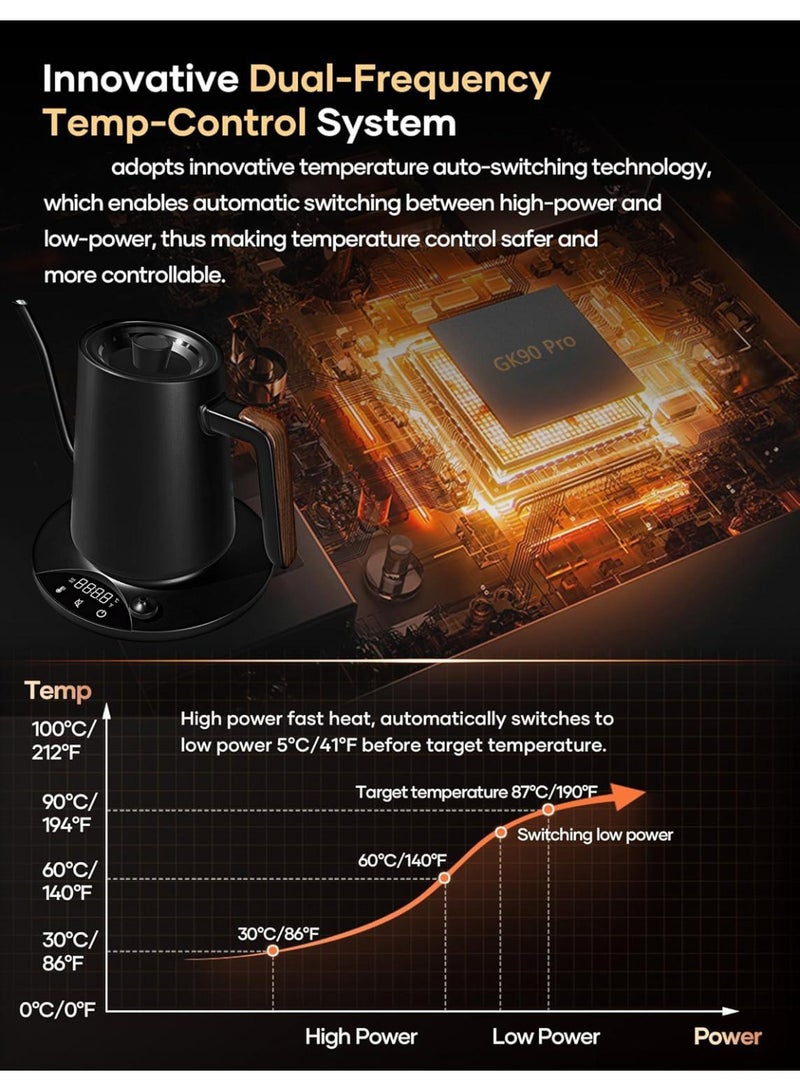 غلاية قهوة كهربائية بتصميم عنق الإوز مع تحكم في درجة الحرارة، 0.9 لتر من الفولاذ المقاوم للصدأ، دقة ±1°F في درجة الحرارة، تسخين سريع 1200 واط، إبقاء دافئ لمدة 24 ساعة - Image 5