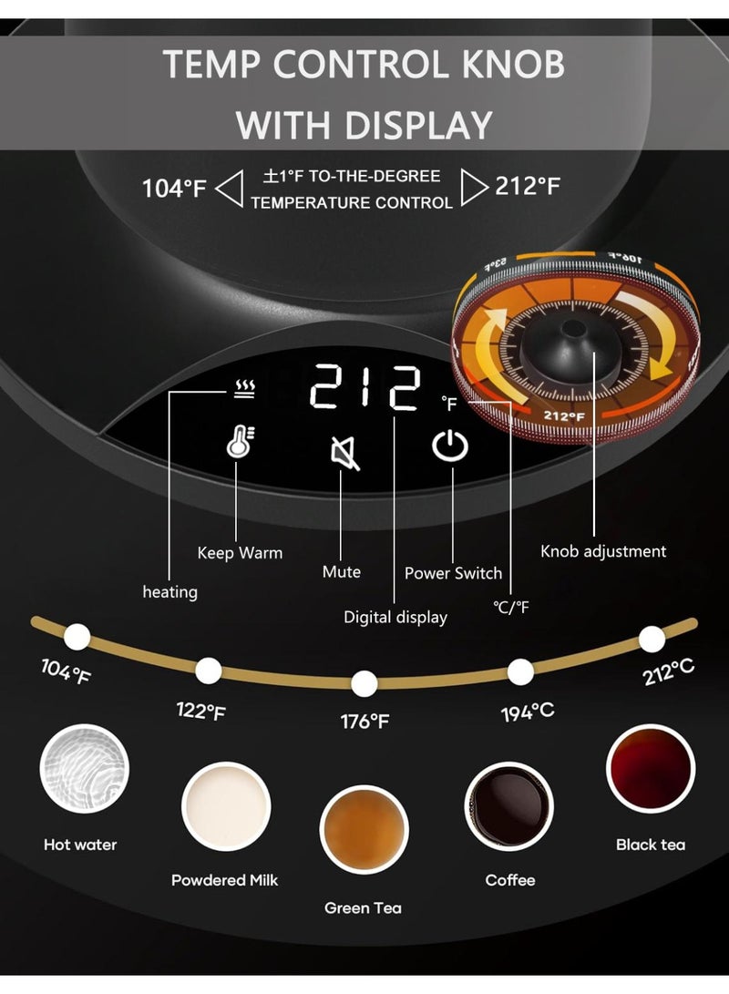 غلاية قهوة كهربائية بتصميم عنق الإوز مع تحكم في درجة الحرارة، 0.9 لتر من الفولاذ المقاوم للصدأ، دقة ±1°F في درجة الحرارة، تسخين سريع 1200 واط، إبقاء دافئ لمدة 24 ساعة - Image 3