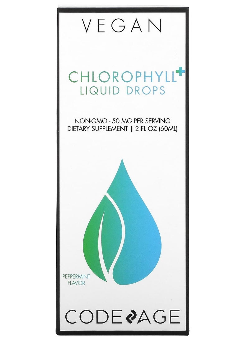 Codeage Vegan Chlorophyll+ Liquid Drops, Non-GMO, Peppermint, 50 mg, 2 fl oz (60 ml)
