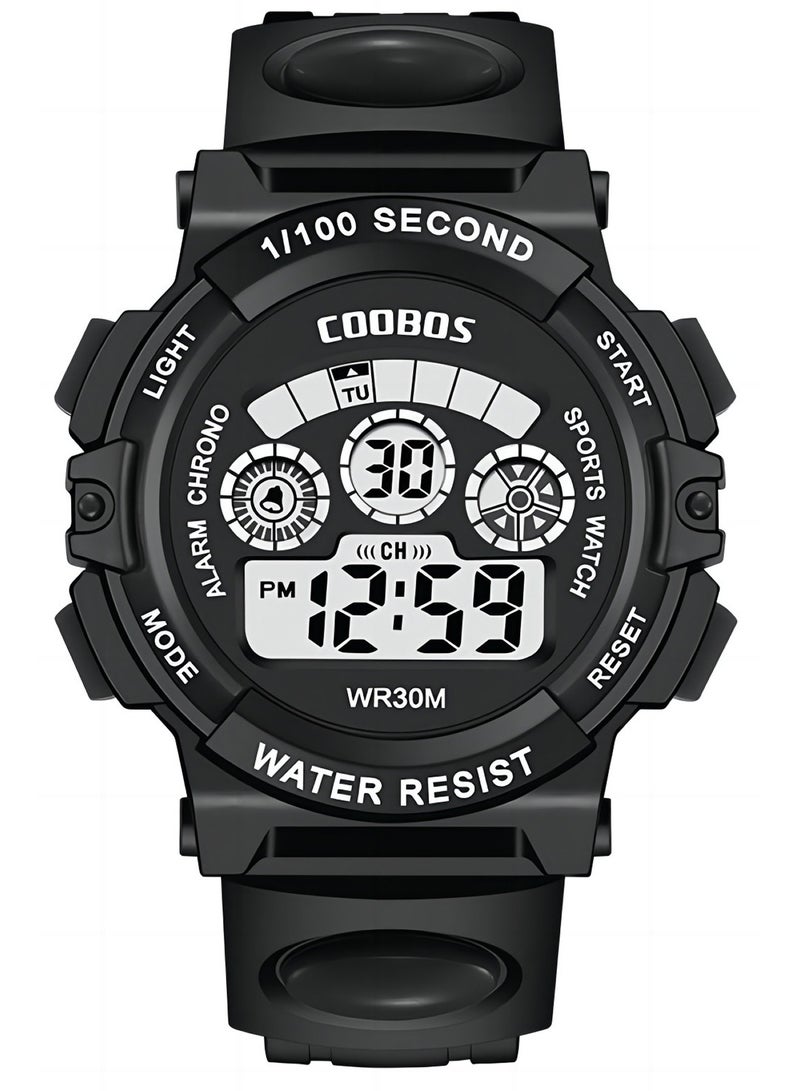 Coobos Kids Watch Water Resistant Rubber Digital Boys Watch Black  - Image 1