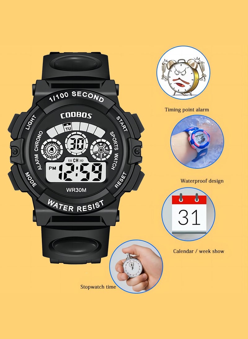 Coobos Kids Watch Water Resistant Rubber Digital Boys Watch Black  - Image 2