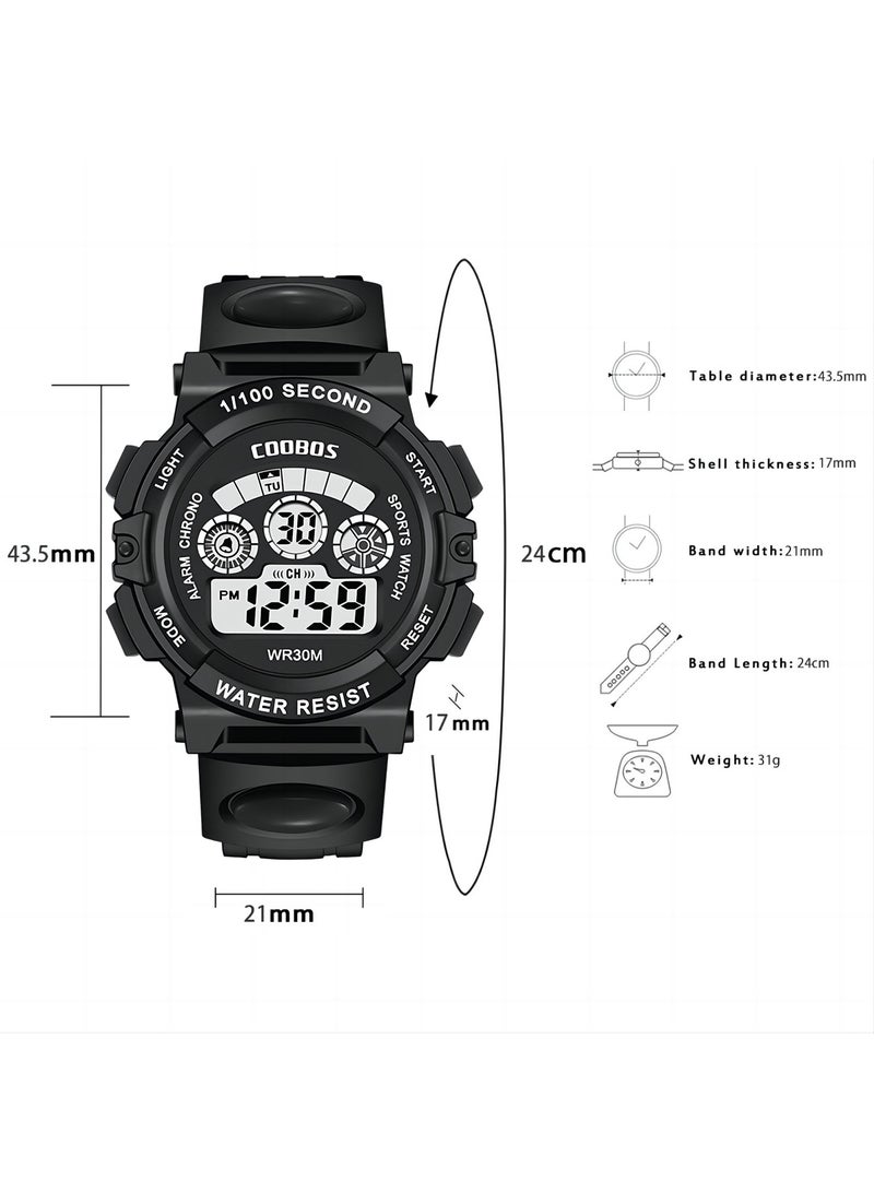 Coobos Kids Watch Water Resistant Rubber Digital Boys Watch Black  - Image 3