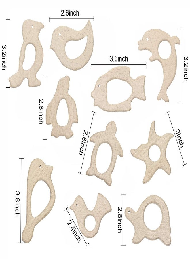 Penta Angel 10Pcs Wood Teething Rings Pain Relief Natural Wood Teething Toys Wooden Teether Animals for Infant Toddler, Turtles Swallows Dolphins Starfish Pigeons Birds Woodpeckers Fish Turtle - Image 2
