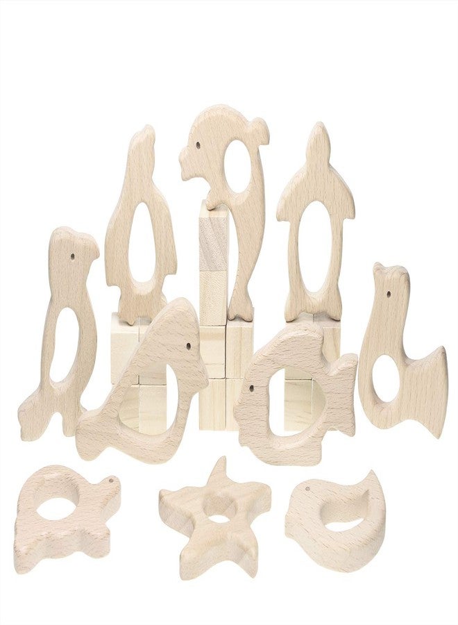 Penta Angel 10Pcs Wood Teething Rings Pain Relief Natural Wood Teething Toys Wooden Teether Animals for Infant Toddler, Turtles Swallows Dolphins Starfish Pigeons Birds Woodpeckers Fish Turtle - Image 1