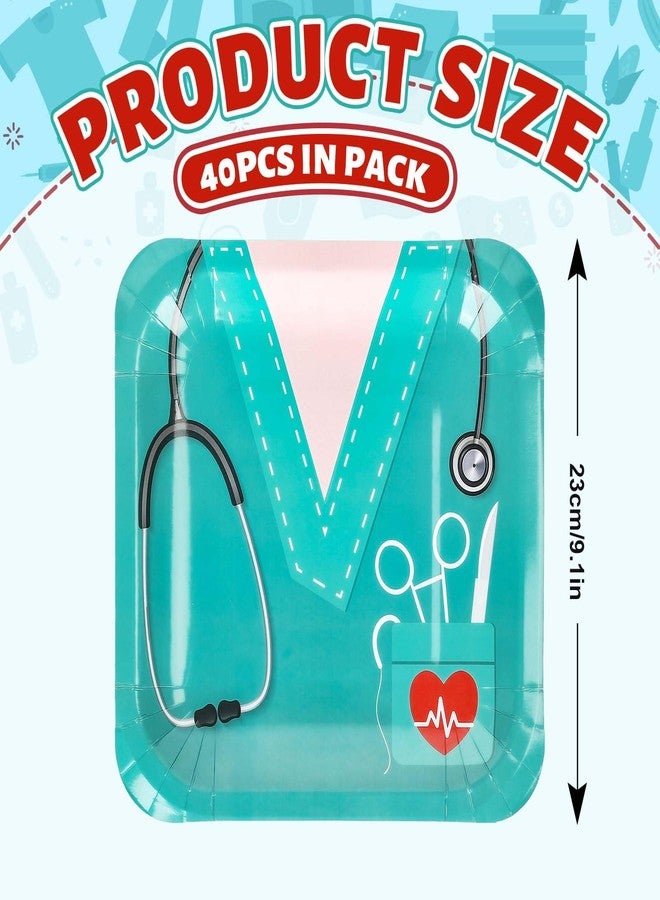 Whaline 40Pcs Nurse Graduation Paper Square Plates Green Doctor Uniform Stethoscope Pattern Disposable Plates Decorative Tableware for Doctors Day Medical School Grad Party Supplies, 9 Inch - Image 2