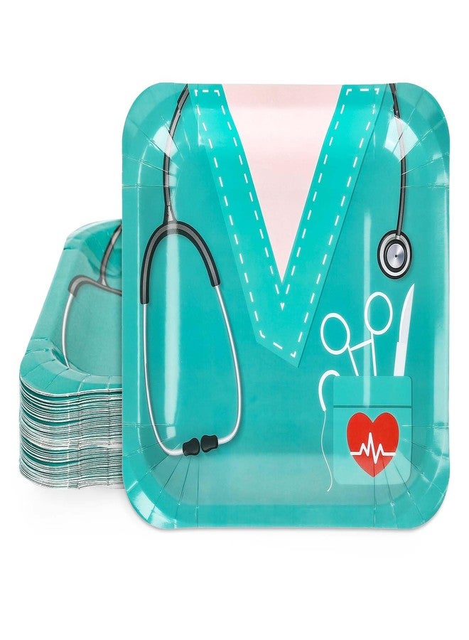 Whaline 40Pcs Nurse Graduation Paper Square Plates Green Doctor Uniform Stethoscope Pattern Disposable Plates Decorative Tableware for Doctors Day Medical School Grad Party Supplies, 9 Inch - Image 1